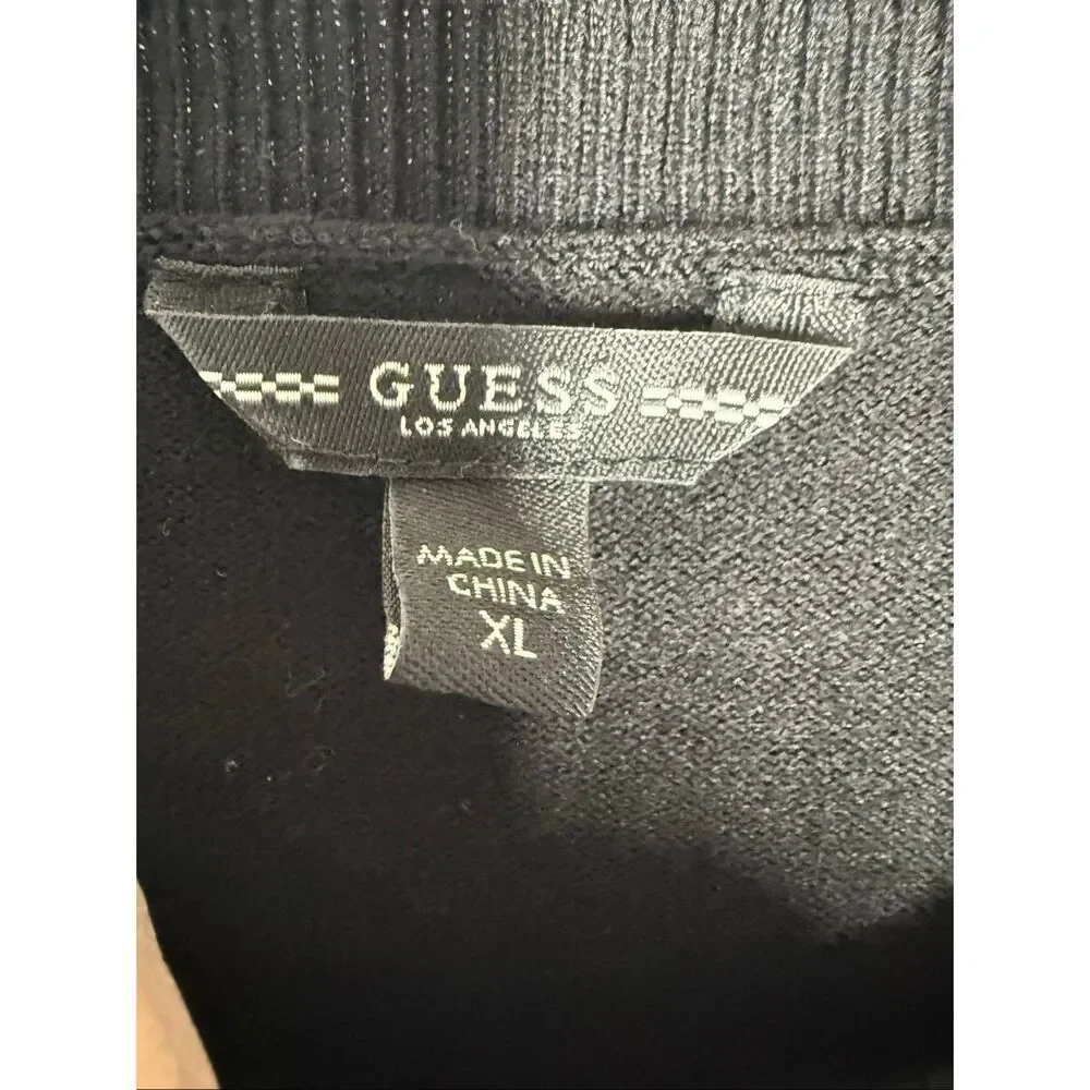 NWOT Guess Norah Logo Sweater Black  Rhinestone Trim Cold-Shoulder Cutout Sz XL